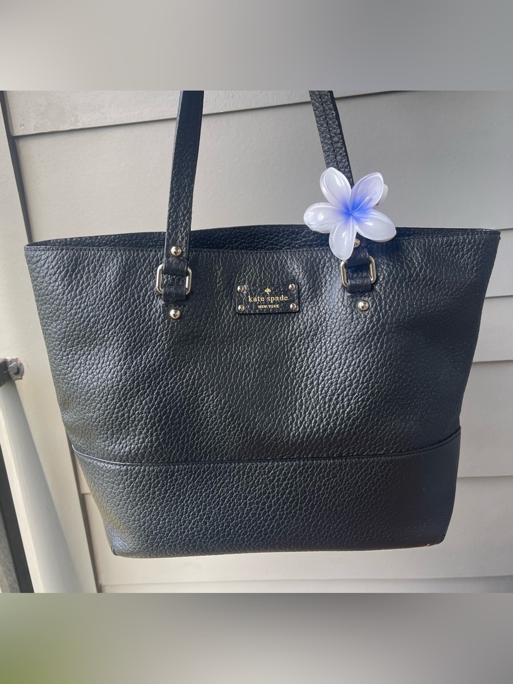 kate spade Black Pebbled Tote with Gold Hardware